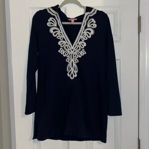 Lilly Pulitzer Shel Hooded CoverUp True Navy Small